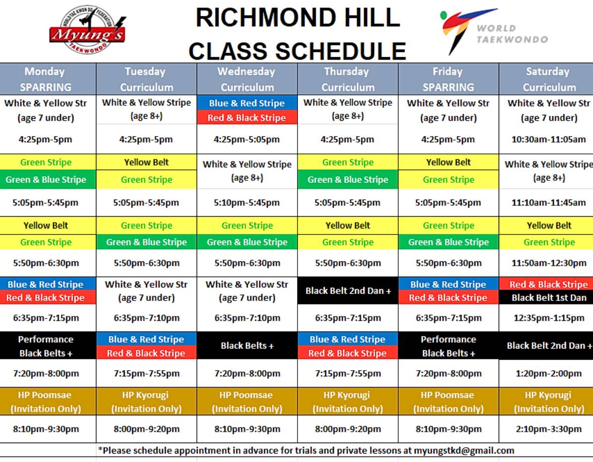 Richmond Hill Schedule April 2023